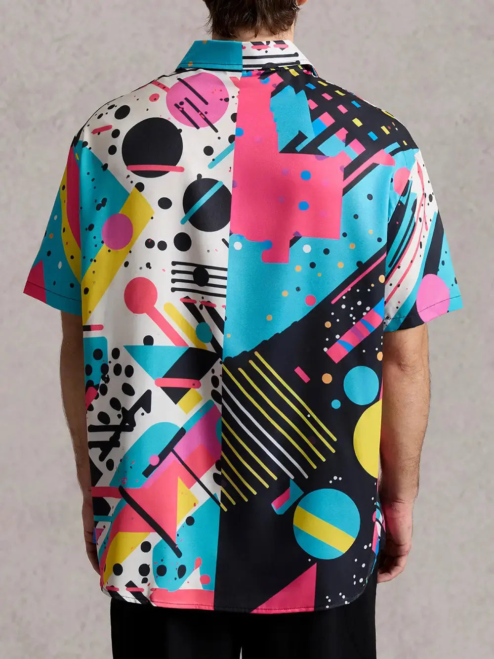 Tall Men's Trapper Keeper Inspired Colorful  Geometric Shapes Short Sleeve Shirt Eleven Oasis