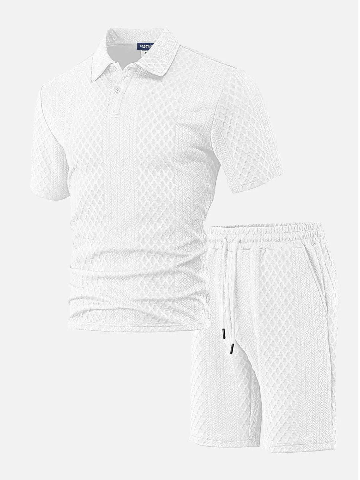 Men's Textured Jacquard Polo Short Set ElevenOasis