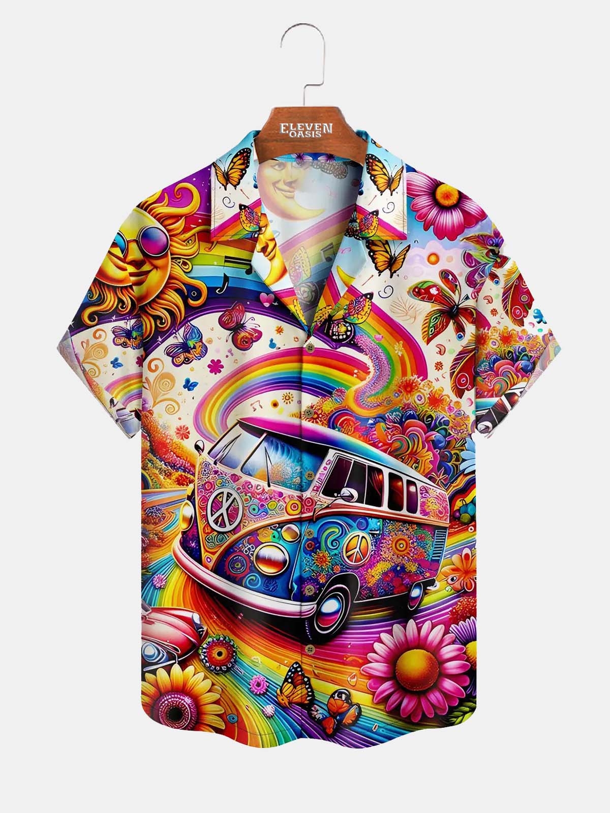 Men's Psychedelic Hippie VW Minivan Short Sleeve Shirt ElevenOasis
