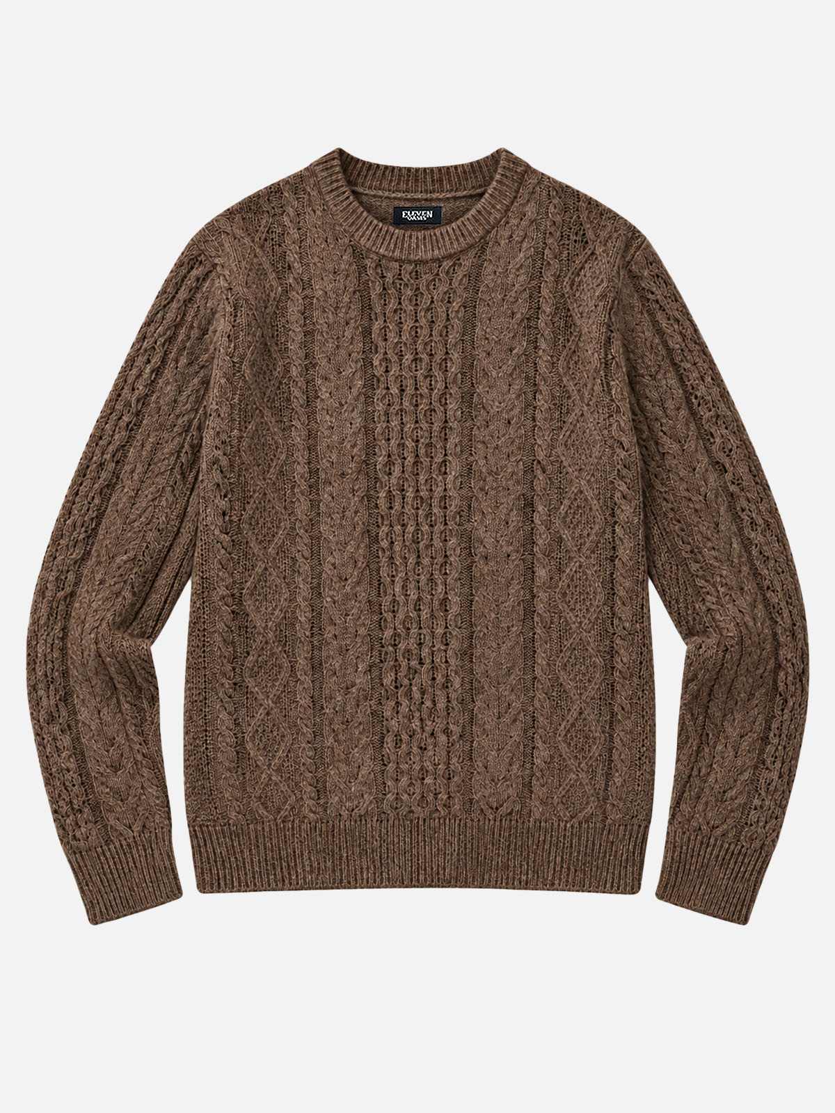 Men's Cable Knit Slim Fit Crew Neck Sweater Eleven Oasis