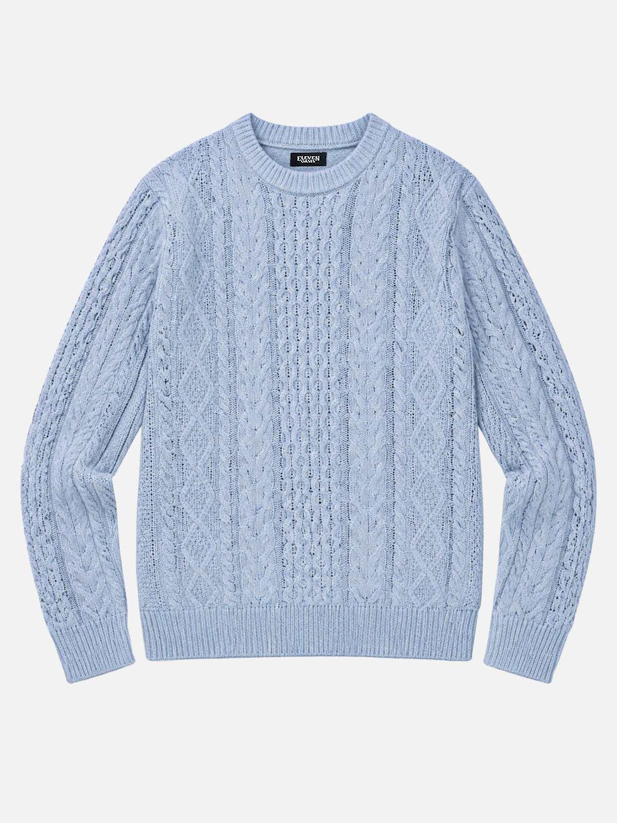 Men's Cable Knit Slim Fit Crew Neck Sweater Eleven Oasis