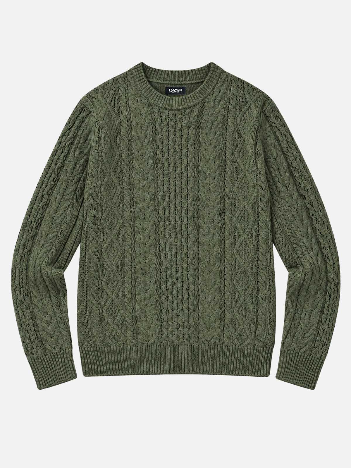 Men's Cable Knit Slim Fit Crew Neck Sweater Eleven Oasis