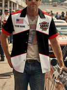 Tall Men's Custom Race Car American Flag Short Sleeve Shirt Eleven Oasis