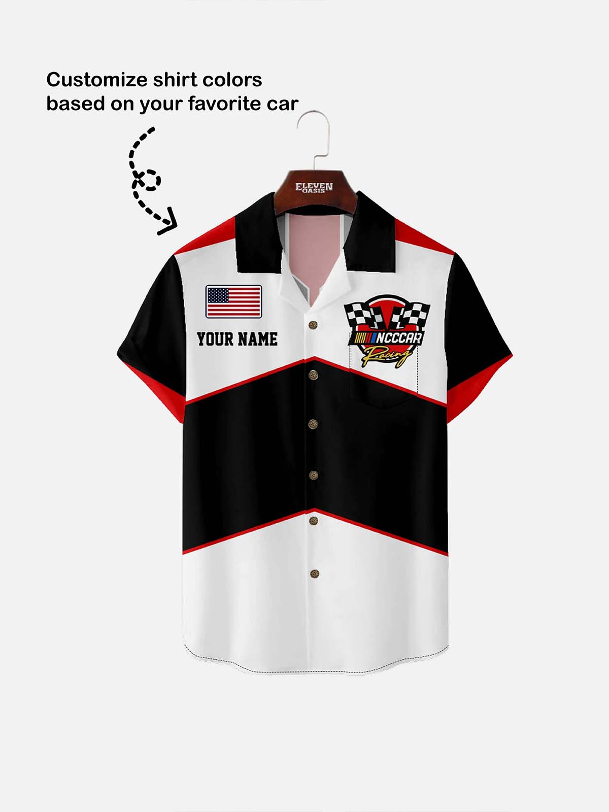 Tall Men's Custom Race Car American Flag Short Sleeve Shirt