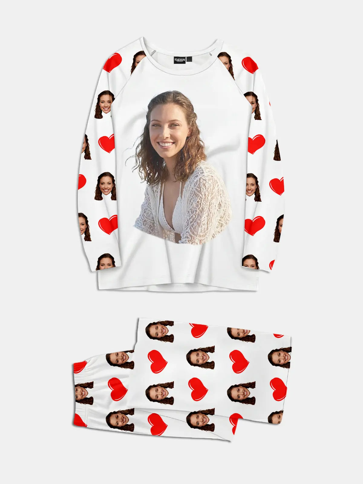 Custom Face & Hearts Print Pajama Set Eleven Oasis
