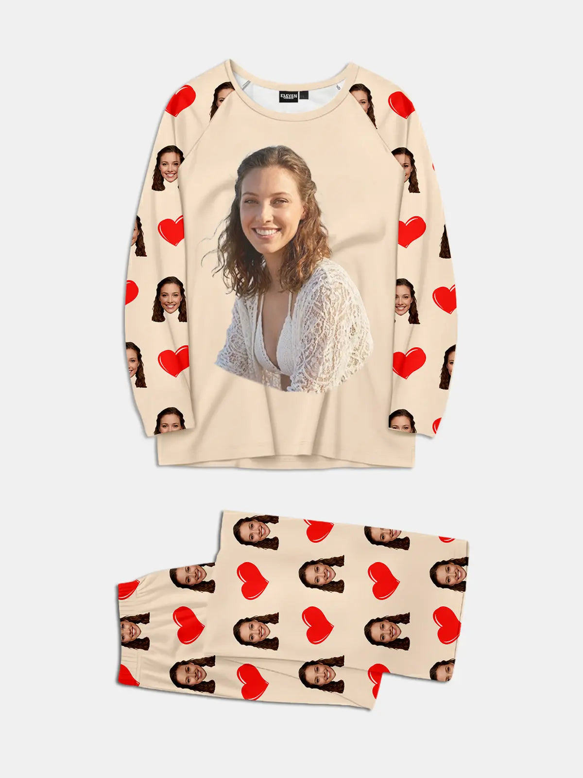 Custom Face & Hearts Print Pajama Set Eleven Oasis