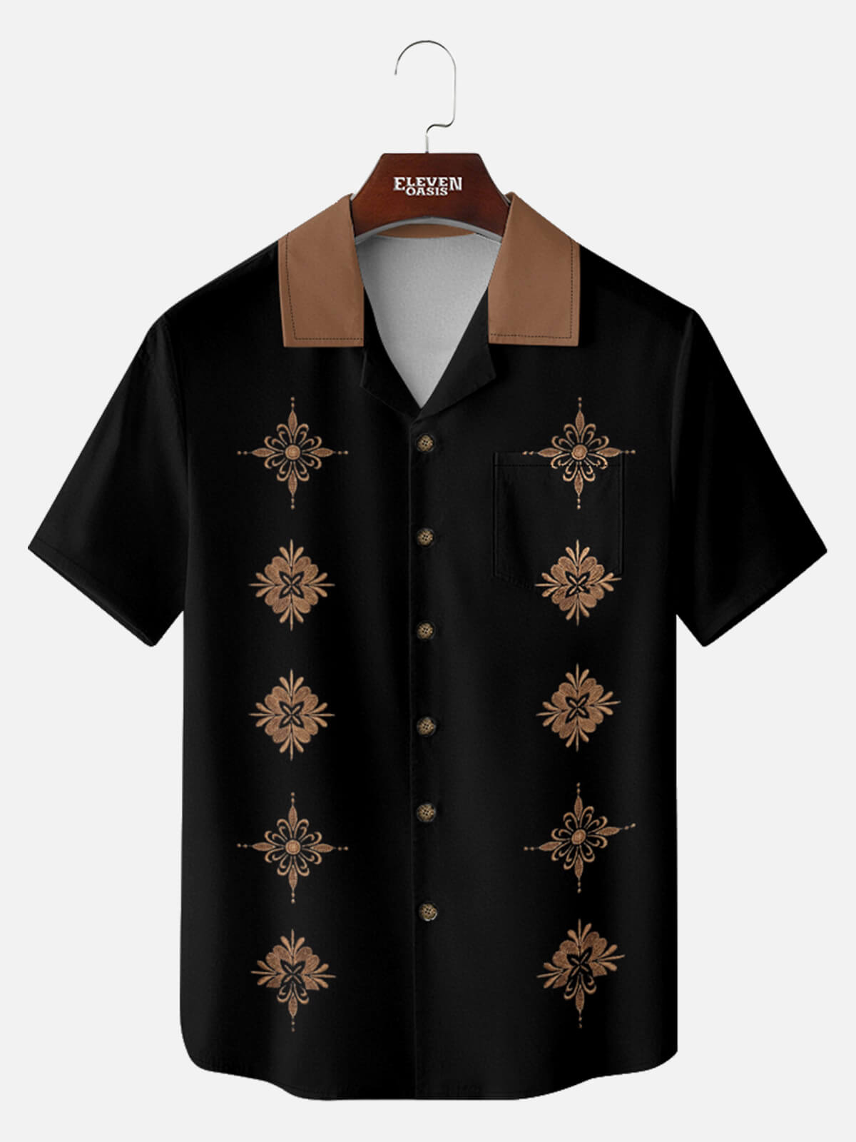 Tall Men's Ornamental Medallion Panel Short Sleeve Shirt Eleven Oasis