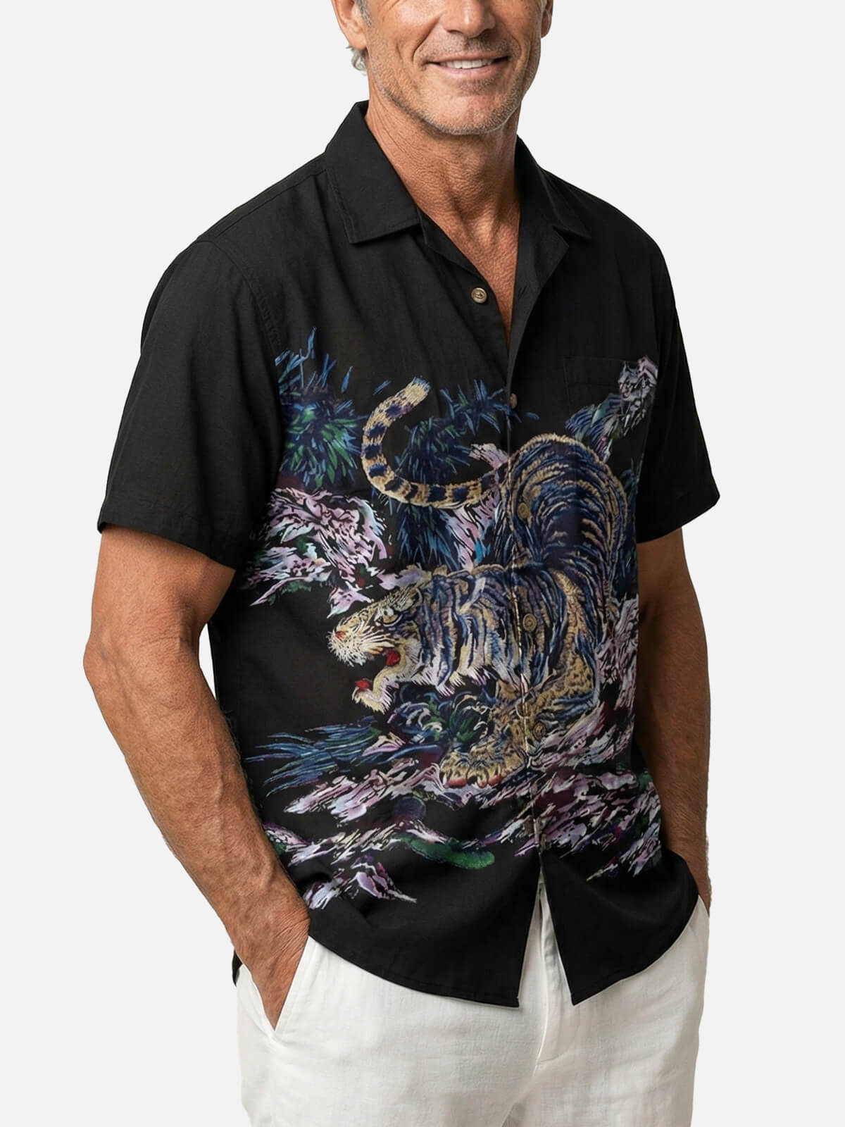 Men's Crouching Tiger Forest Short Sleeve Shirt Eleven Oasis