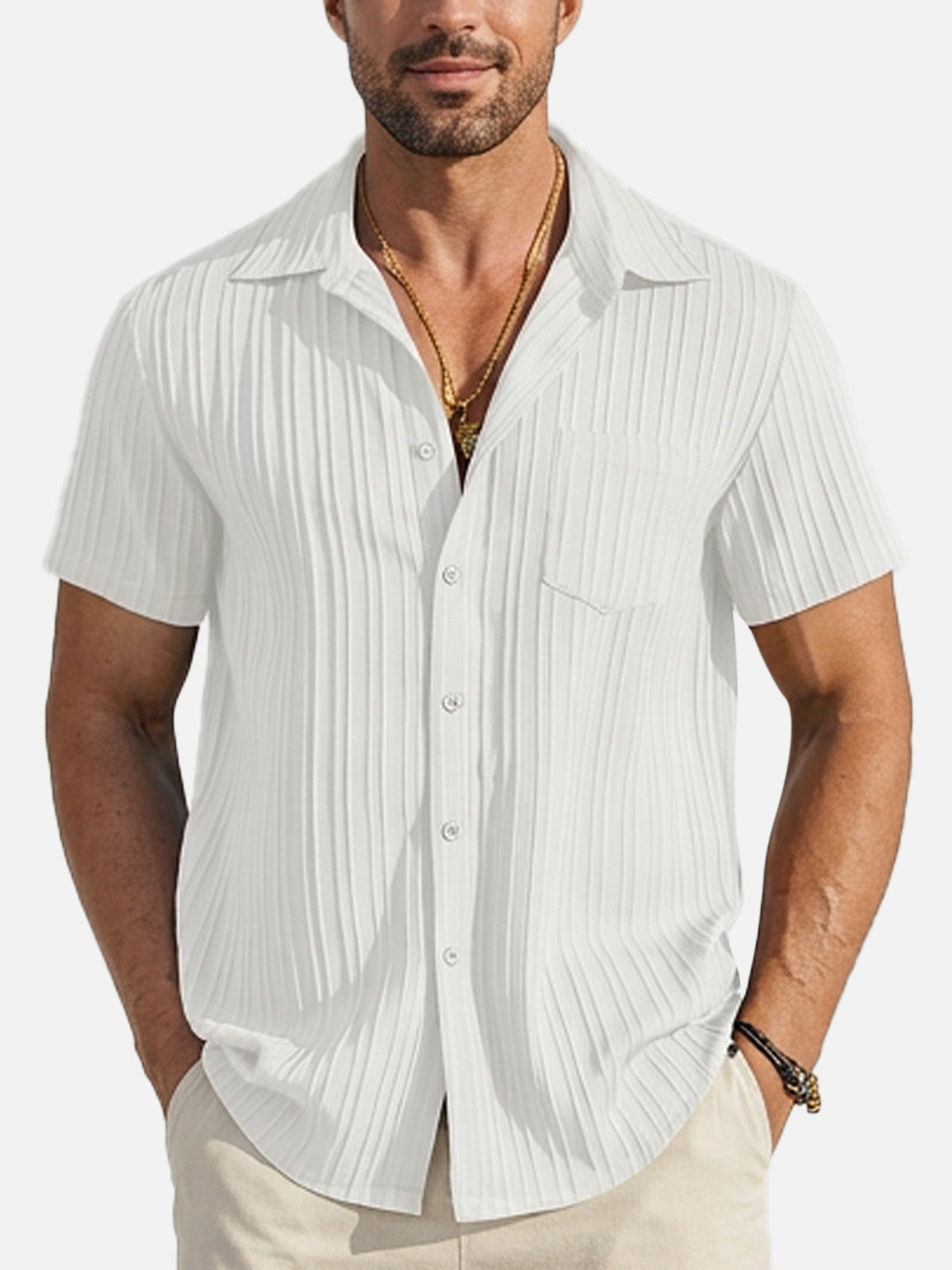 Men's Textured Short Sleeve Button-Up Shirt Eleven Oasis