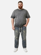 Men's Washed Distressed Denim Drawstring Tapered Pants Eleven Oasis