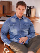 Men's Classic Denim Western Long Sleeve Shirt ElevenOasis