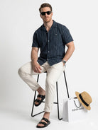 Men's Classic Pinstripe Slim Fit Short Sleeve Shirt Eleven Oasis