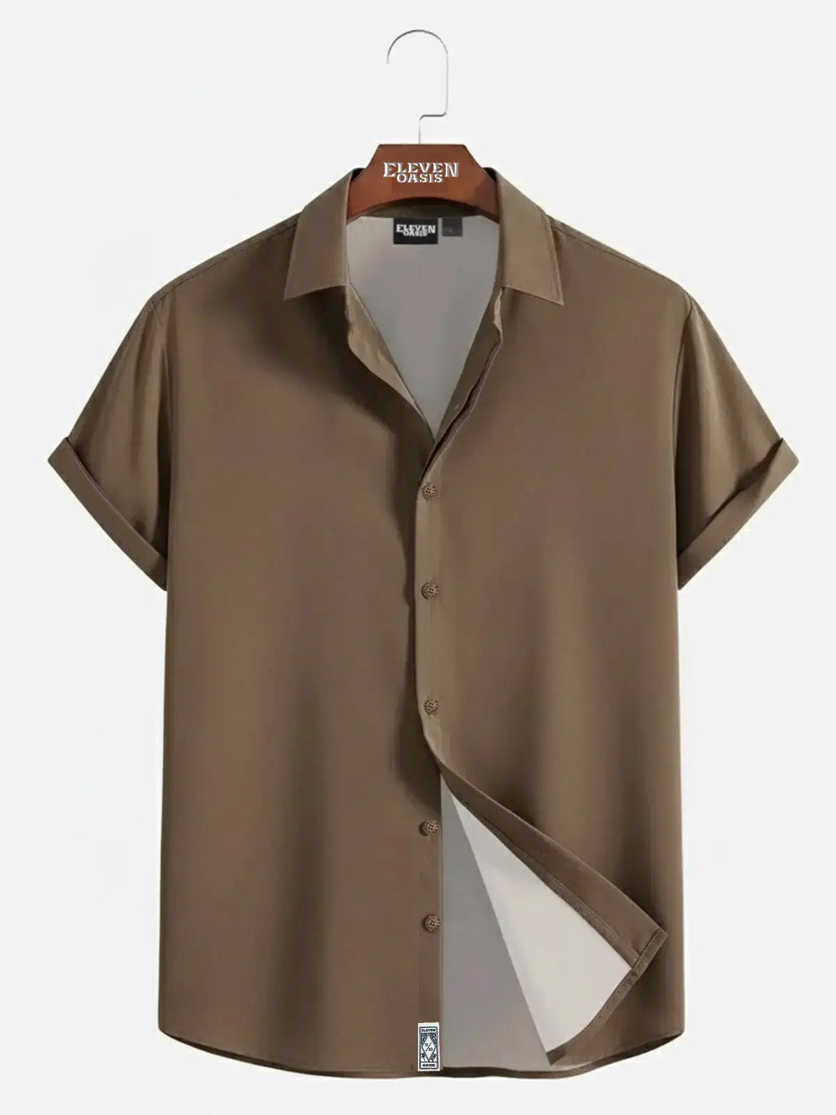 Men's Casual Linen-Feel Printed Solid Color Button Short Sleeve Shirt ElevenOasis