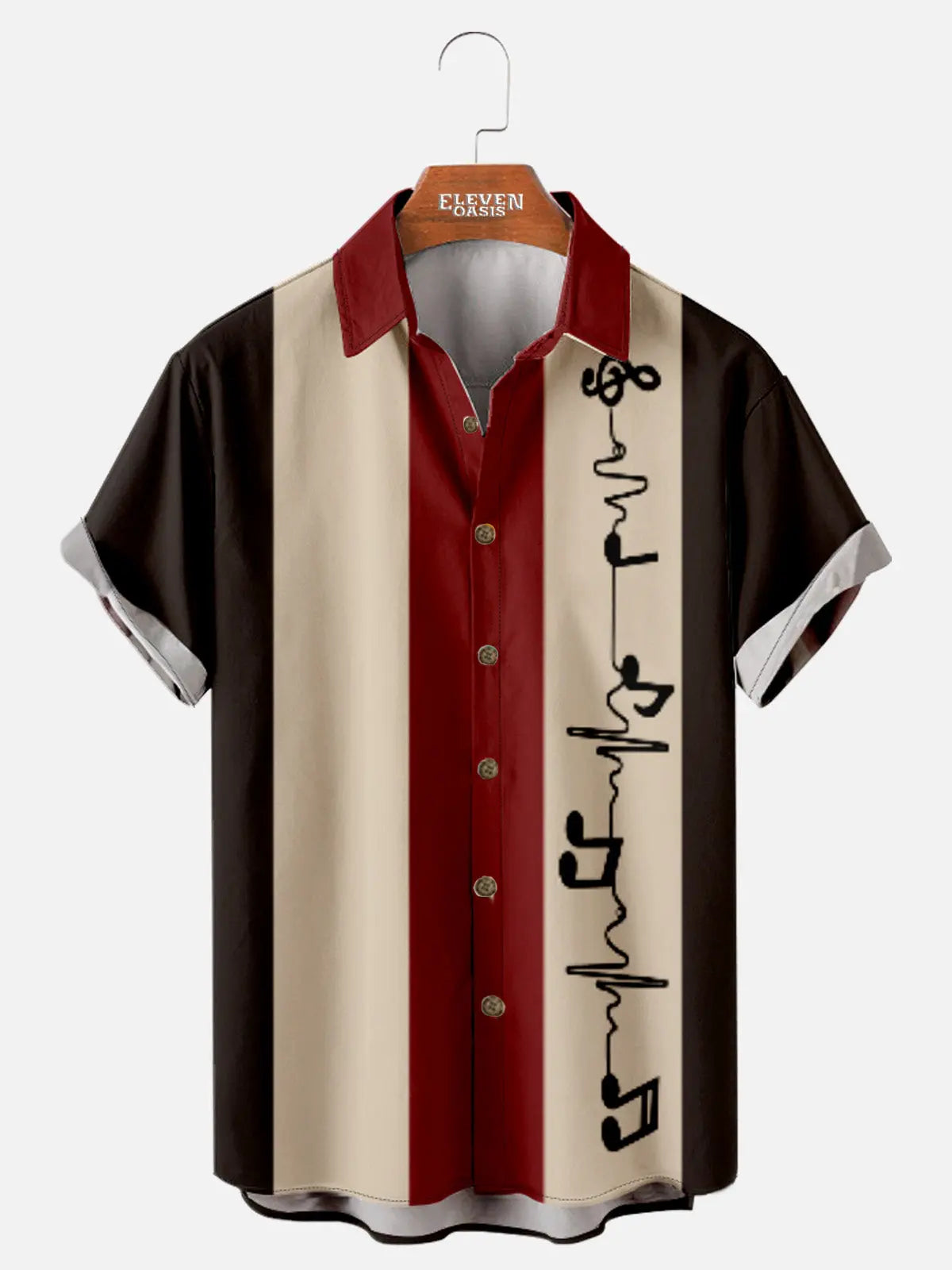 Men's Music Note Stripe Retro Short Sleeve Shirt ElevenOasis