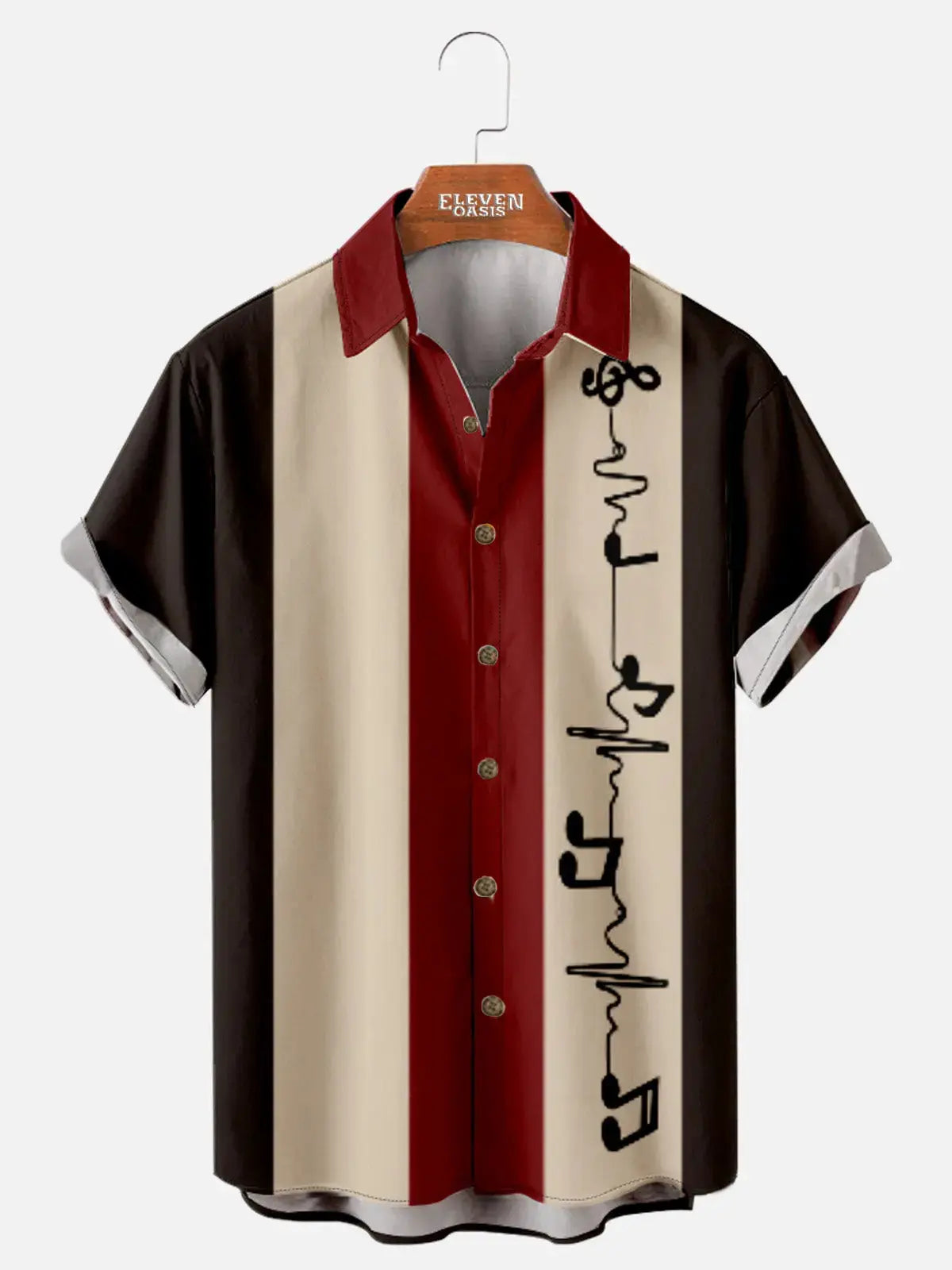 Men's Custom Music Heartbeat Panel Short Sleeve Shirt Eleven Oasis