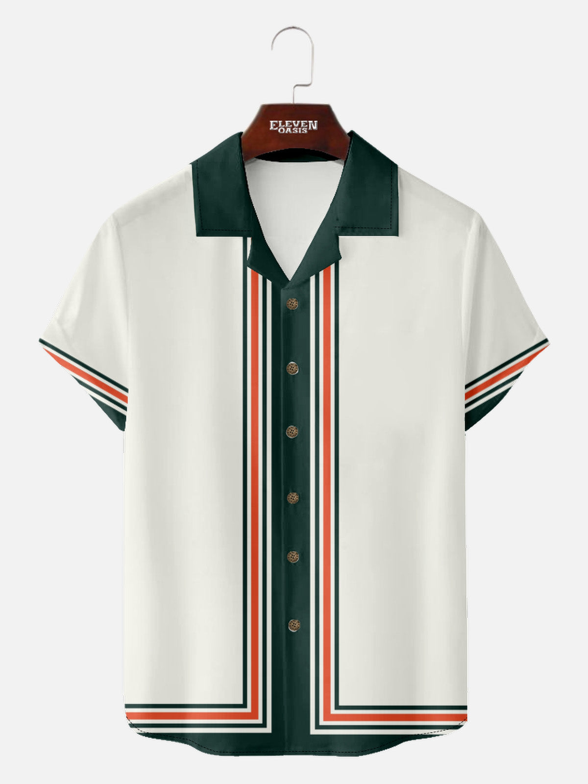 Men's Classic Vertical Stripe Bowling Short Sleeve Shirt ElevenOasis