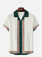 Men's Classic Vertical Stripe Bowling Short Sleeve Shirt ElevenOasis