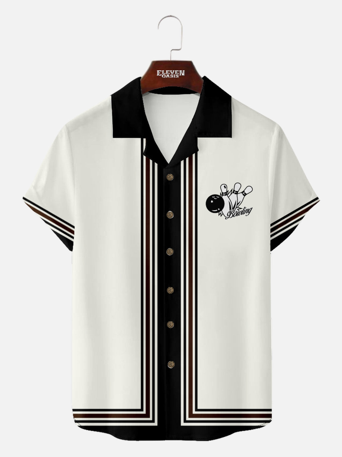 Men's Classic Vertical Stripe Bowling Short Sleeve Shirt ElevenOasis