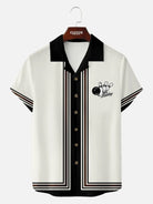 Men's Classic Vertical Stripe Bowling Short Sleeve Shirt ElevenOasis
