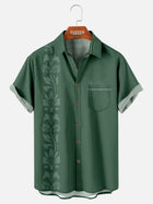 Men's Unilateral Striped Flower Vacation Casual Short Sleeve Shirt