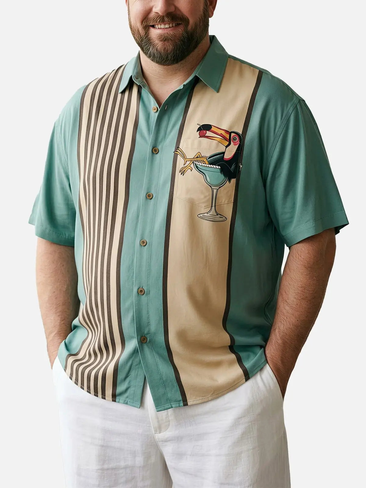 Tall Men's Striped Everyday with Toucan in a Cocktail Glass Short