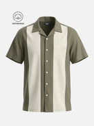 Men's Cotton Retro Vertical Panel Camp Collar Short Sleeve Shirt Eleven Oasis