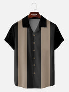 Men's Morandi Color block Panel Stripe Camp Collar Short Sleeve Shirt ElevenOasis