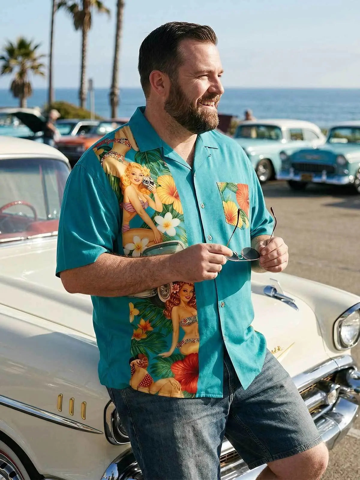 Men's Pin-Up Hot Rod Bowling Short Sleeve Shirt ElevenOasis