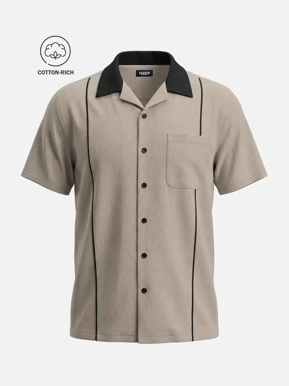 Men's Cotton Retro Piped Bowling Short Sleeve Shirt ElevenOasis