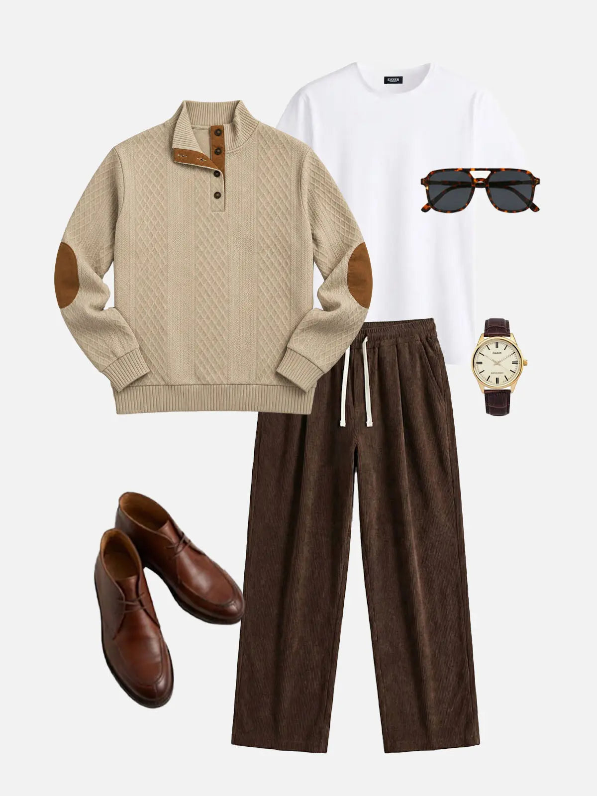 Men's Cable Knit Quarter Button Pullover Sweatshirt 