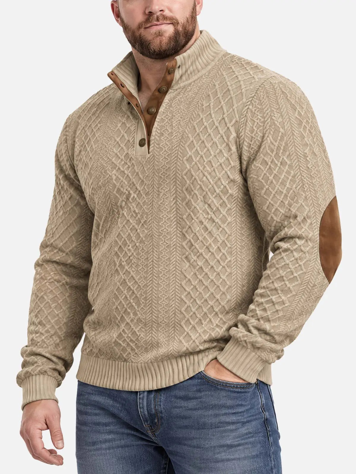Men's Cable Knit Quarter Button Pullover Sweatshirt 