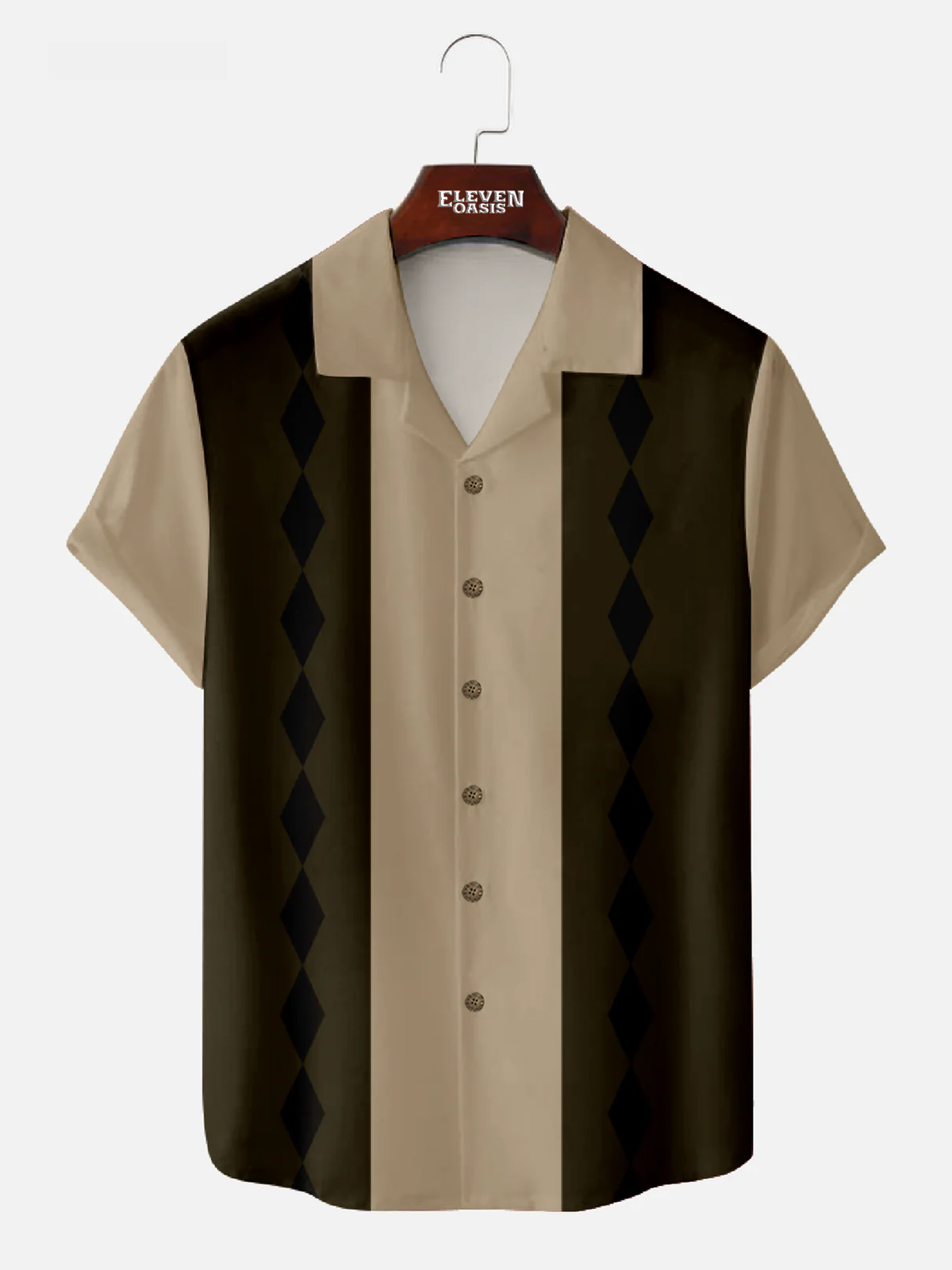 Men's Color block Panel Stripe Camp Collar Short Sleeve Shirt Eleven Oasis