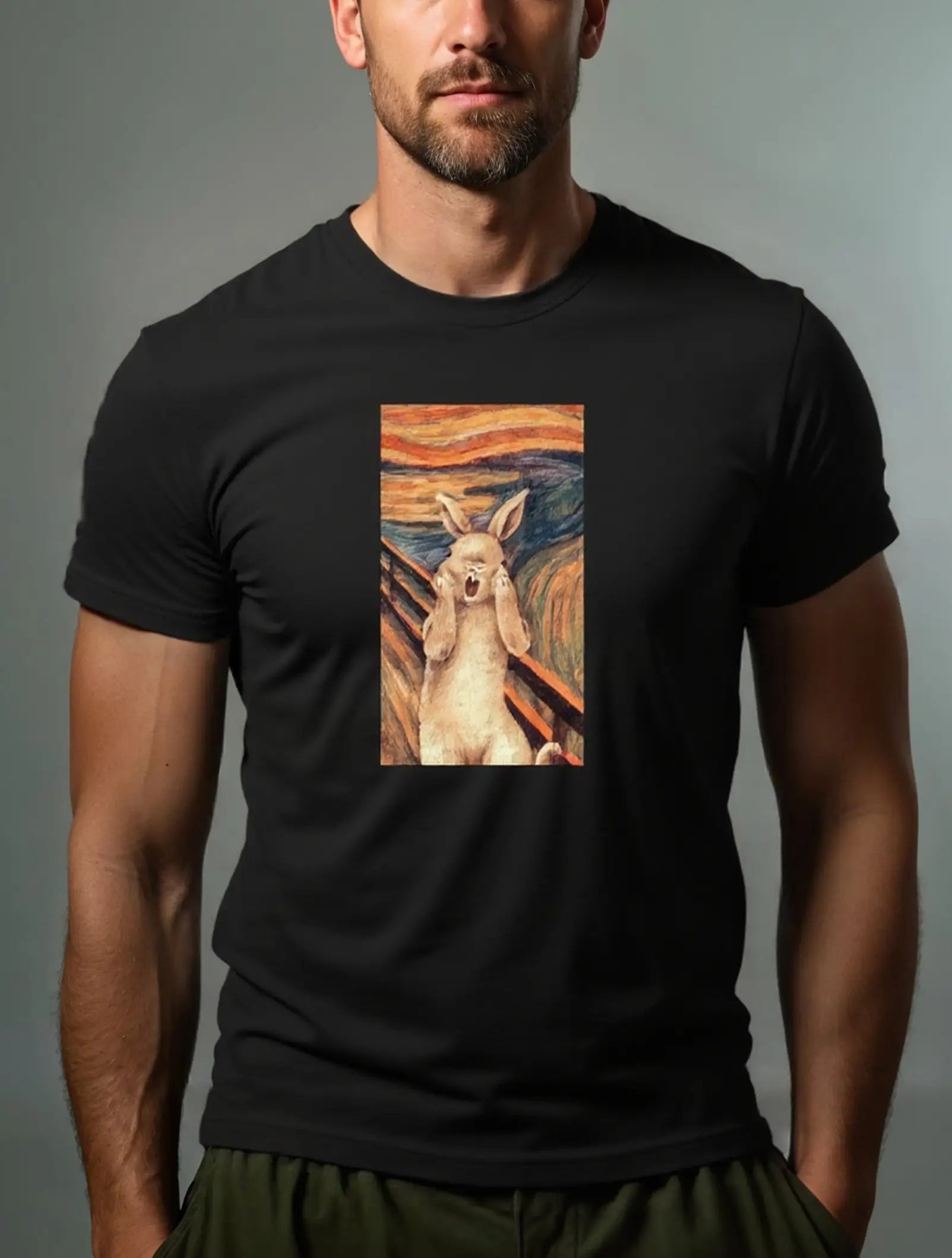 Men's Easter Basic Cotton Round Neck Short Sleeve T-Shirt Bunny Scream Art