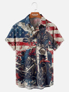 Men's American Flag Motorcycle Print Short Sleeve Shirt Eleven Oasis