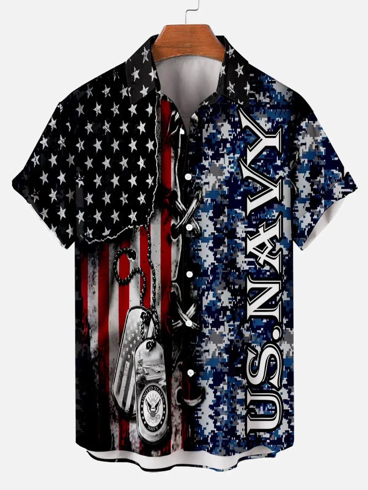 Tall Men's American Flag Print Casual Breathable Short Sleeve Shirt ElevenOasis