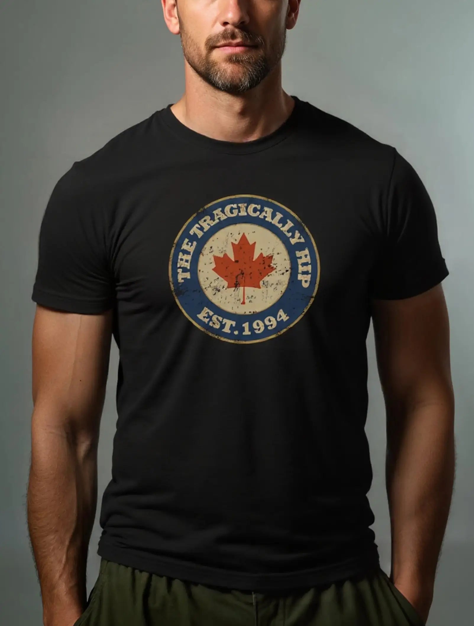 Men's Retro Basic Cotton Round Neck Short Sleeve T-Shirt The tragically hip EST 1984 Sticker Logo Eleven Oasis