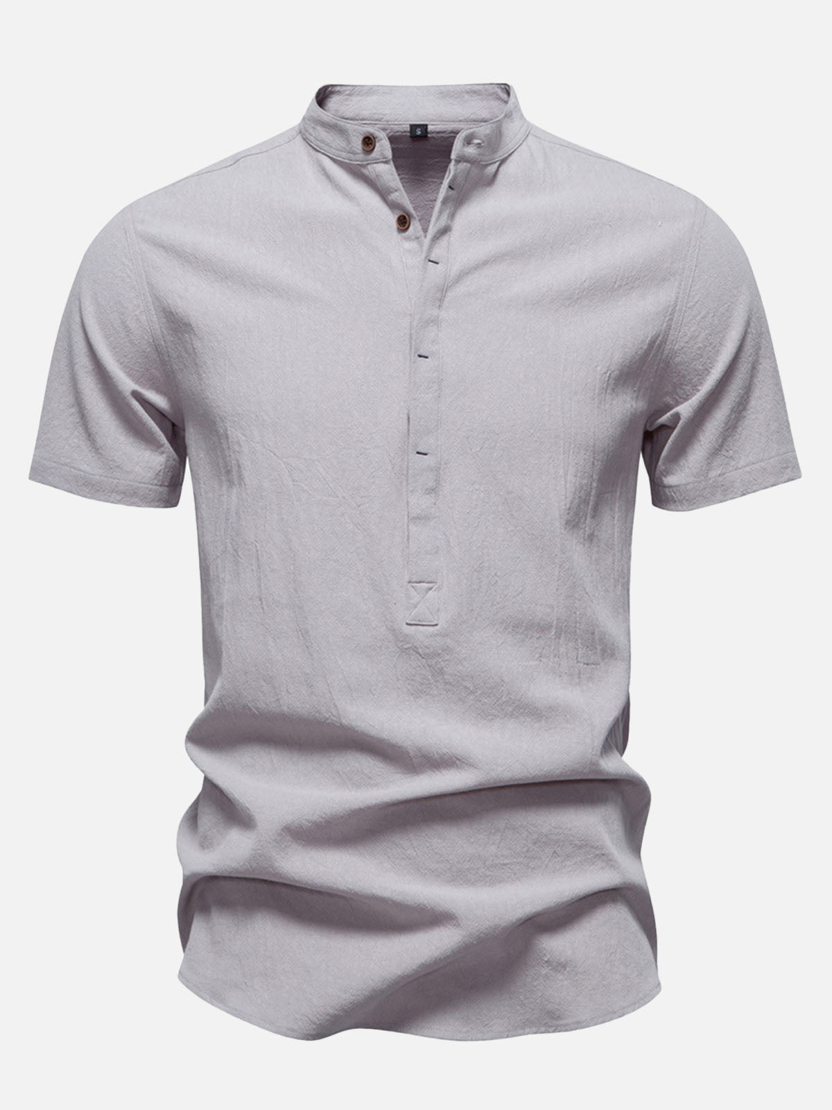 Men's Cotton Linen Band Collar Short Sleeve Shirt Eleven Oasis