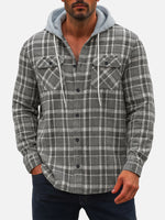 Men's Hooded Plaid Flannel Long Sleeve Shirt Jacket KOLAB