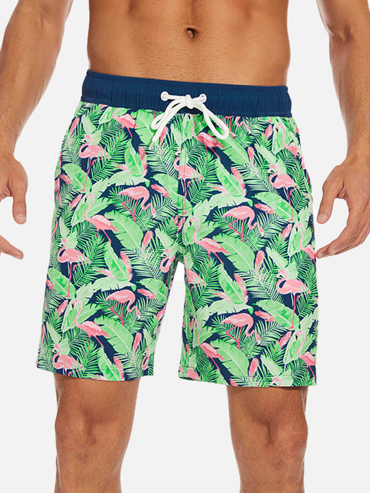 Men’s Vacation Elastic Waist Swim Trunks Flamingo Float Eleven Oasis