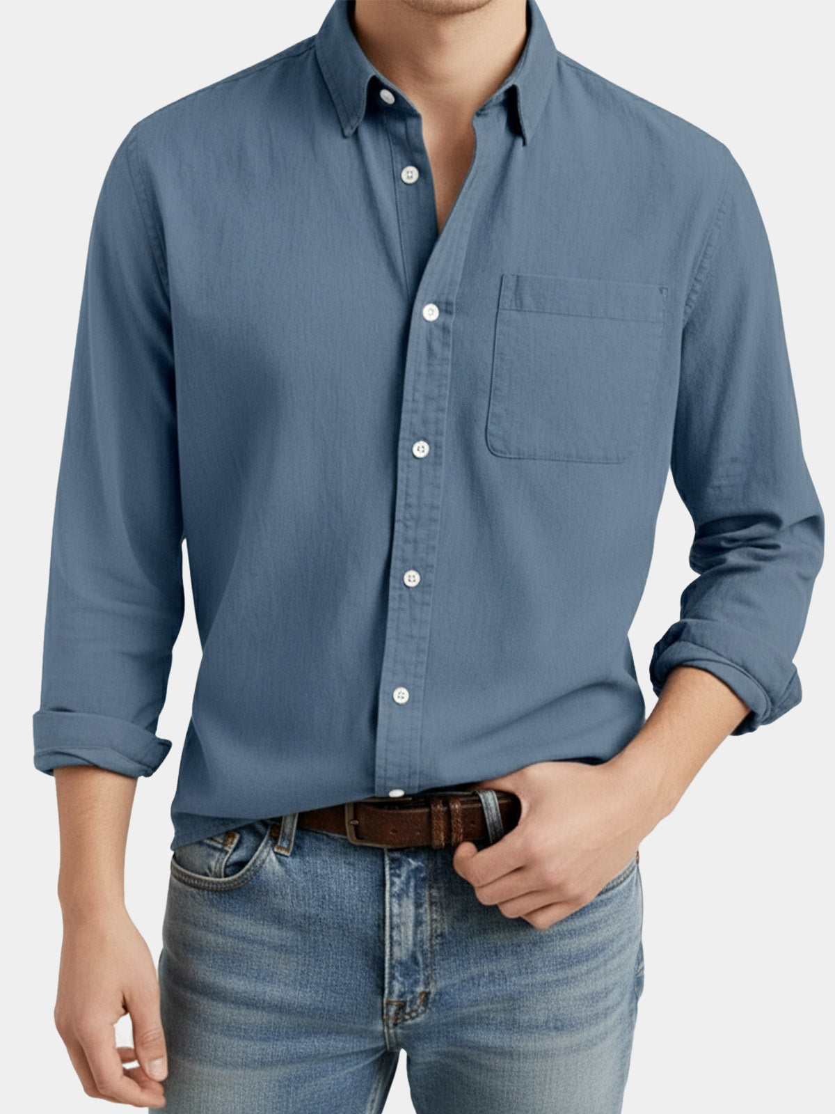 Men's Acid Washed Cotton Long Sleeve Shirt ElevenOasis