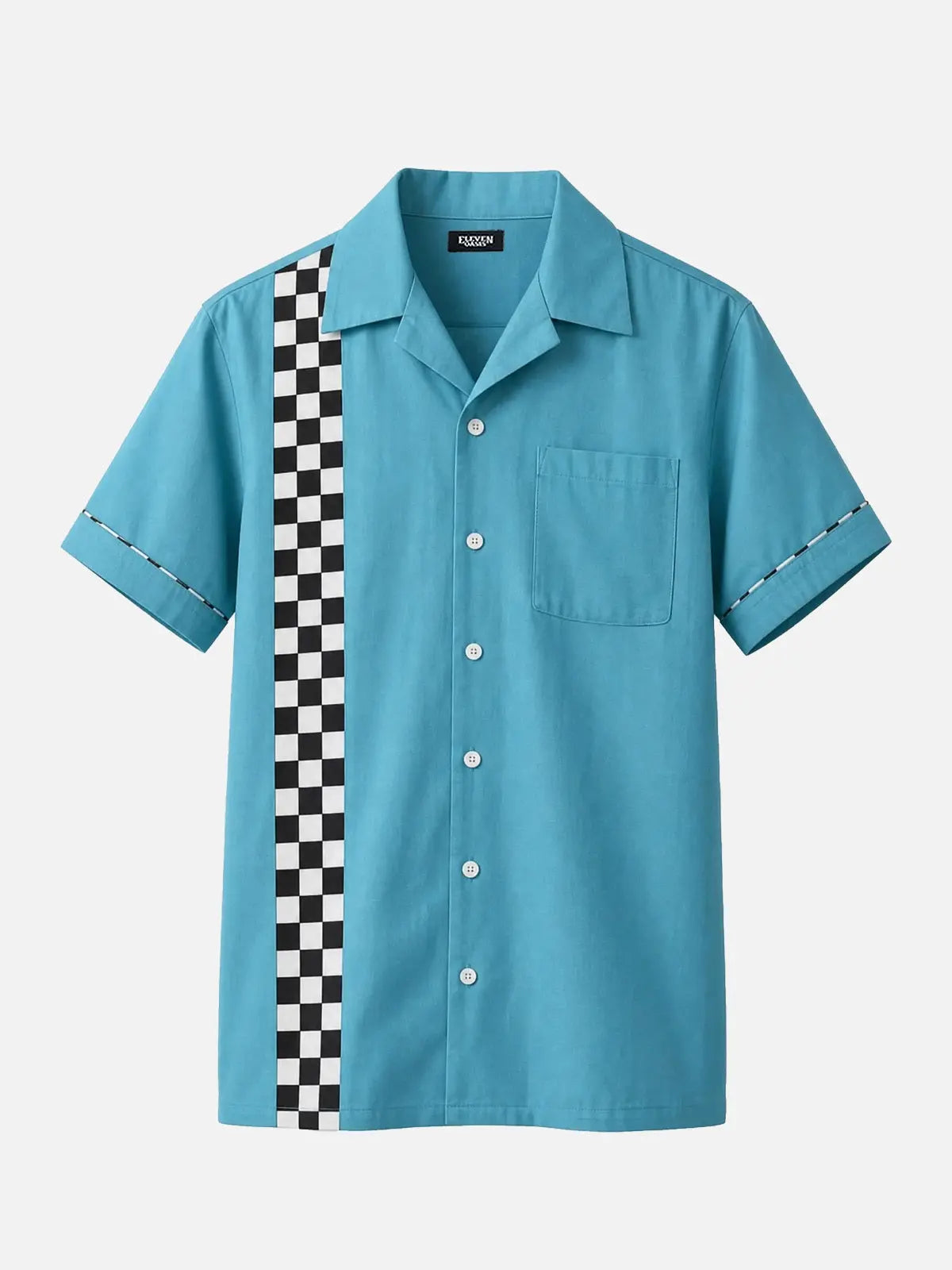 Men's Raceway Checkerboard Panel Bowling Short Sleeve Shirt Eleven Oasis