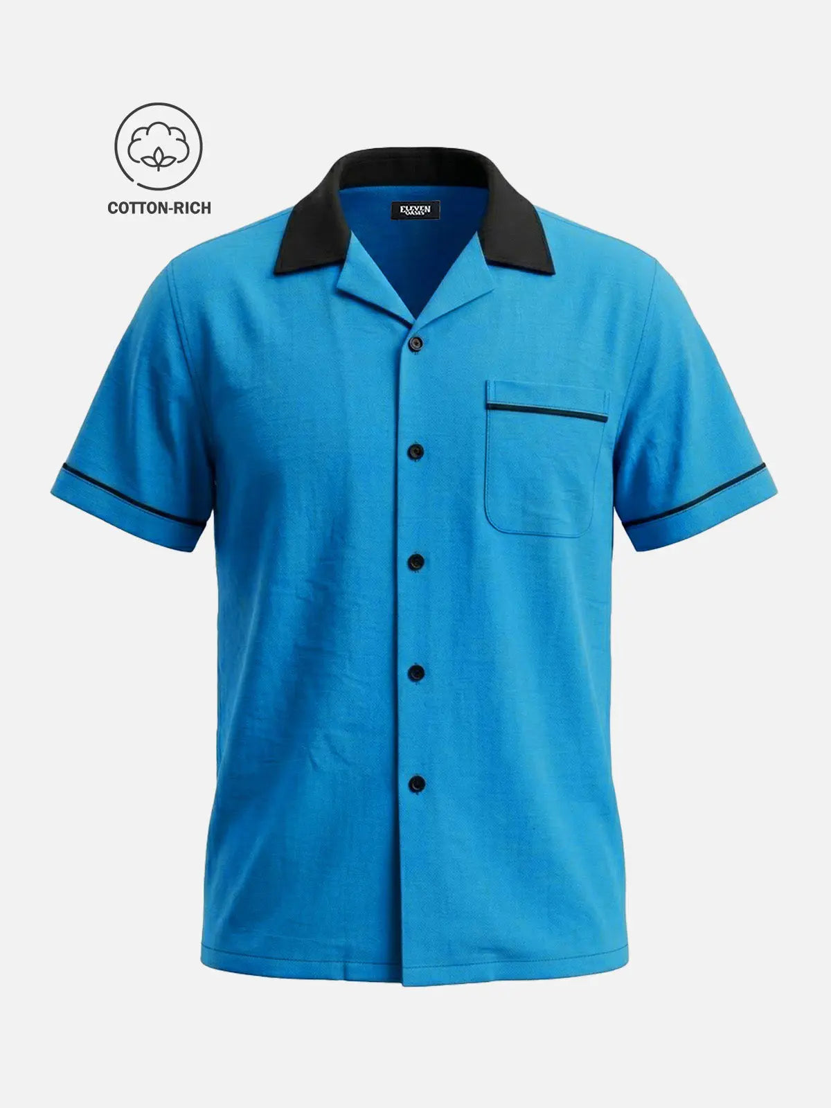 Men's Cotton Retro Piped Camp Collar Short Sleeve Shirt Eleven Oasis