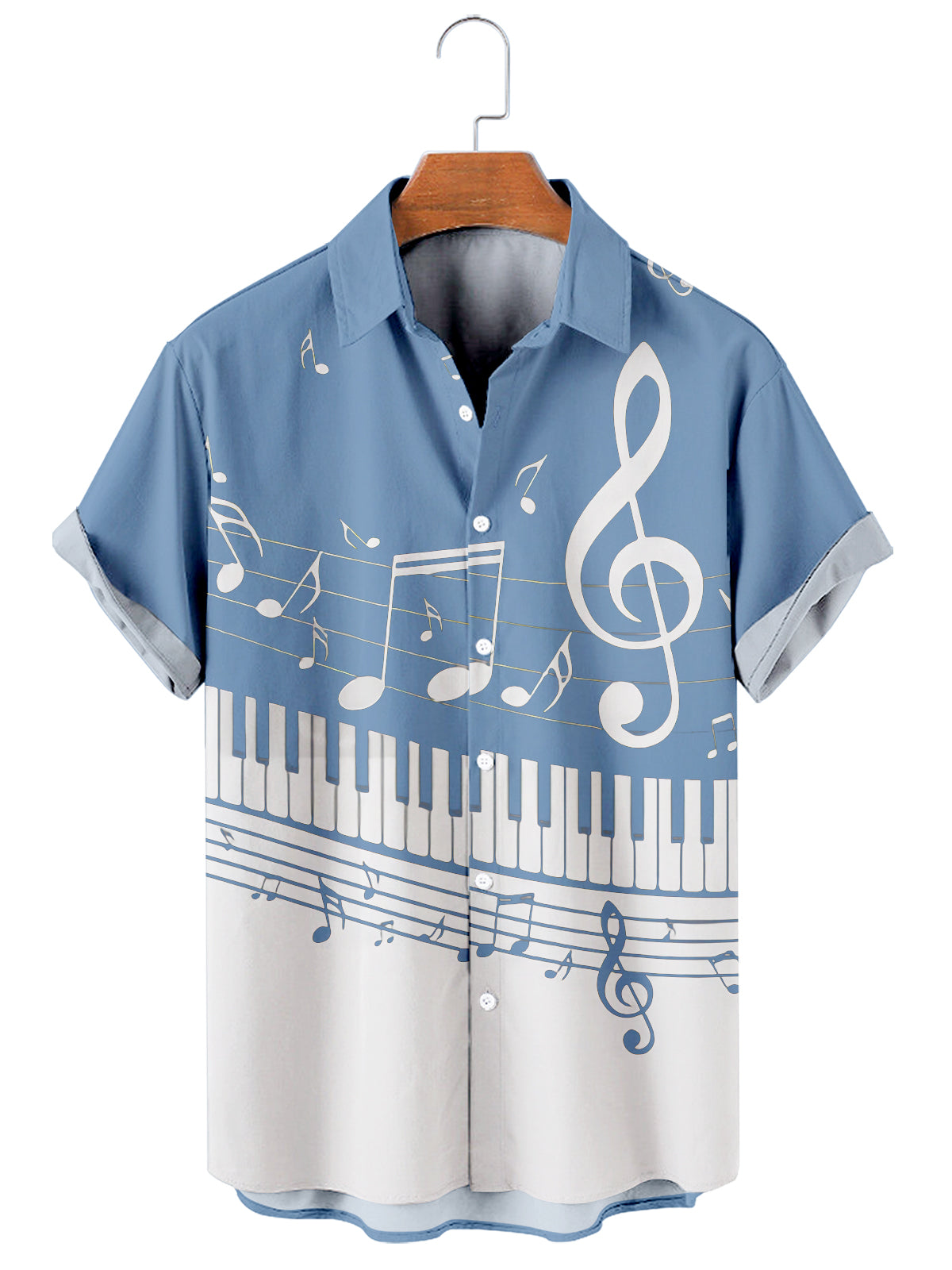 Tall Men's Music Collection B&W Piano Breathable Soft Front Button Shirt Eleven Oasis
