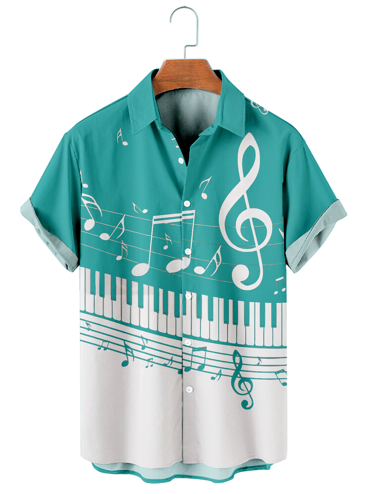 Tall Men's Music Collection B&W Piano Breathable Soft Front Button Shirt Eleven Oasis