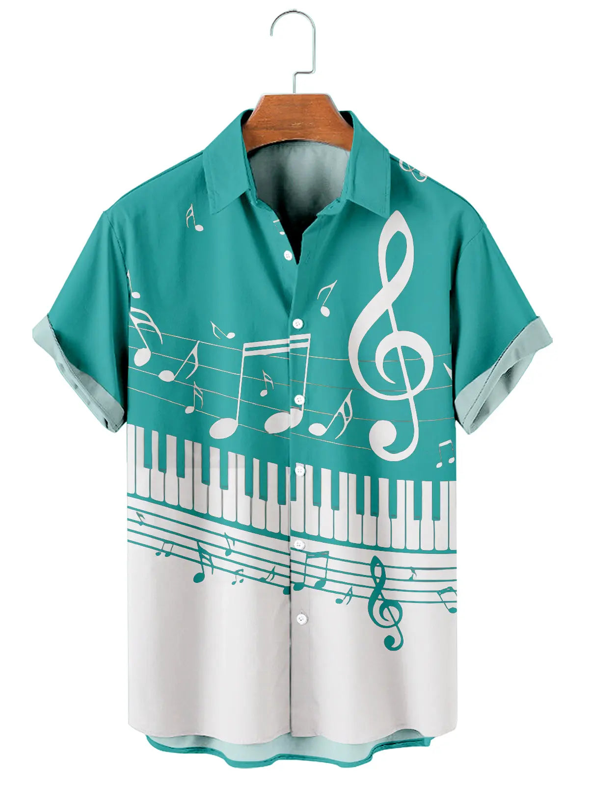 Tall Men's Musical Score Piano Graphic Short Sleeve Shirt Eleven Oasis