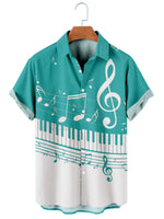 Tall Men's Music Collection B&W Piano Breathable Soft Front Button Shirt Eleven Oasis