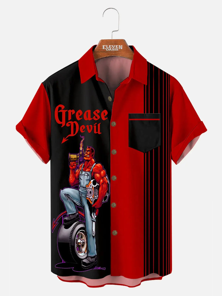 Automotive Elements Contrasting Stripe Short Sleeve Shirt ElevenOasis