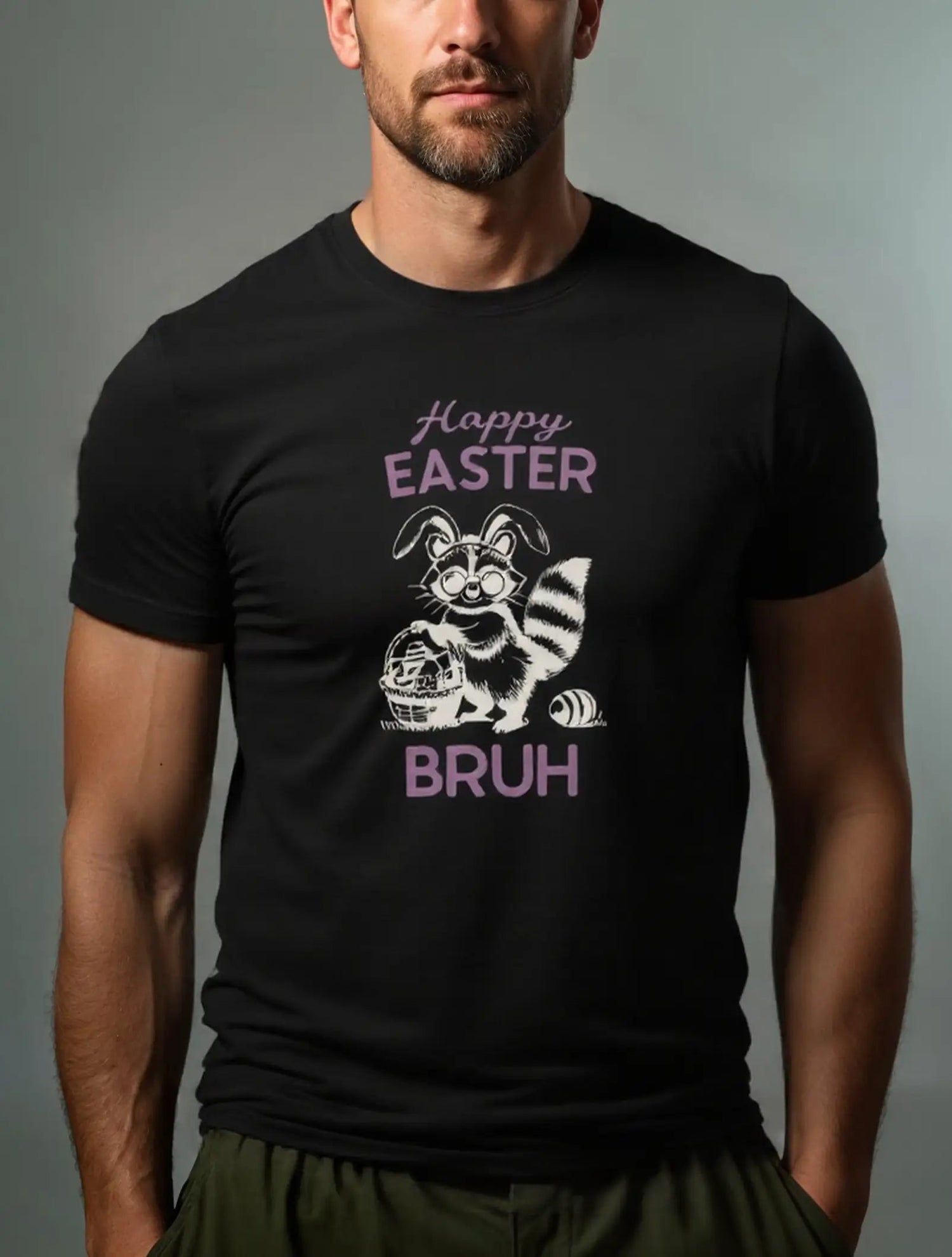 Happy Easter Bruh Raccoon Bunny Disguise Cotton T-Shirt Eleven Oasis