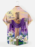 Easter Crucifix Print Men's ShirtMens short sleeve shirts Big and tall Mens shirts Short sleeve shirts for men Mens 4xl shirts Casual short sleeve shirts