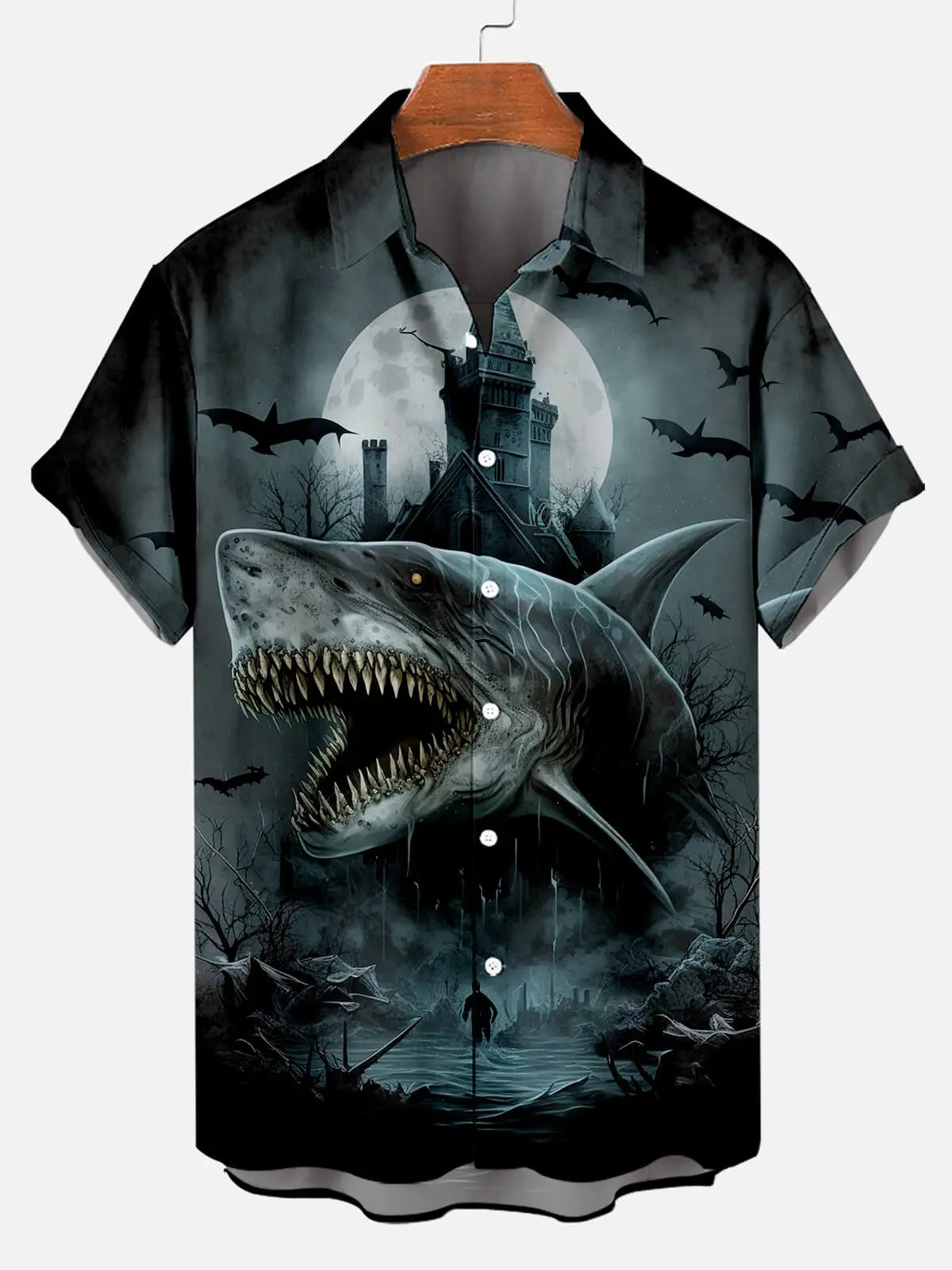 Halloween Scary Shark Illustration Men's Short Sleeve ShirtMens short sleeve shirts Big and tall Mens shirts Short sleeve shirts for men Mens 4xl shirts Casual short sleeve shirts